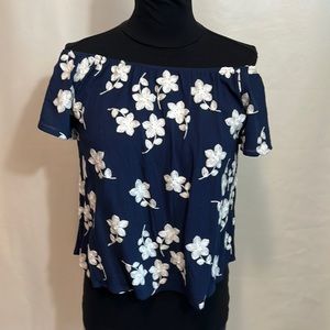 !!3 FOR $25 — Navy Off-the-Shoulder Boho Embroidered Top